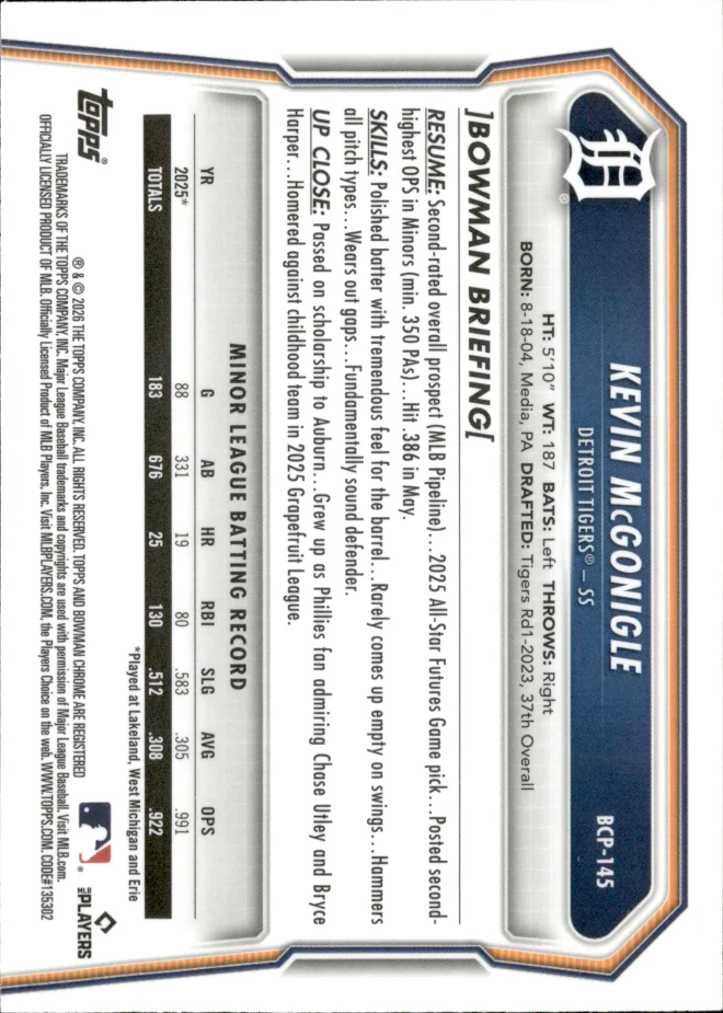 Kevin McGonigle card back