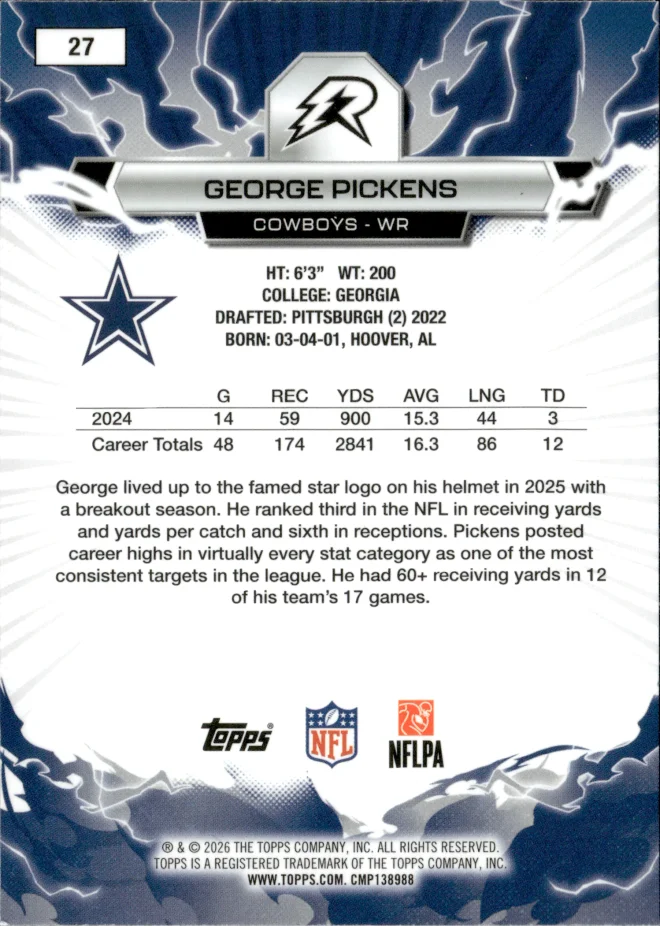 George Pickens card back