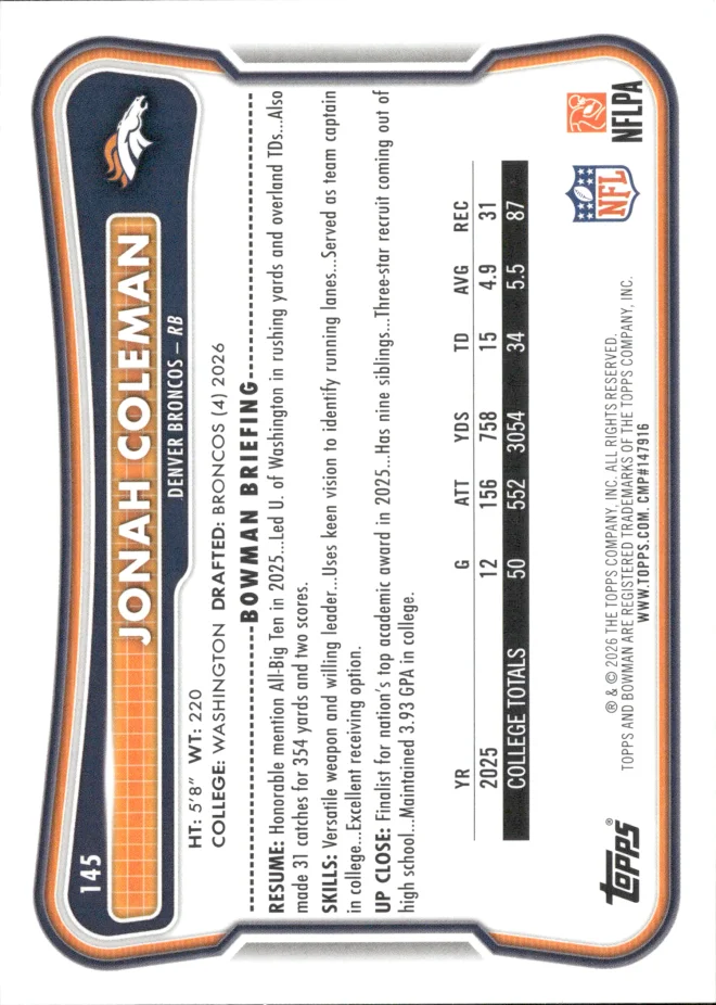 Jonah Coleman card back