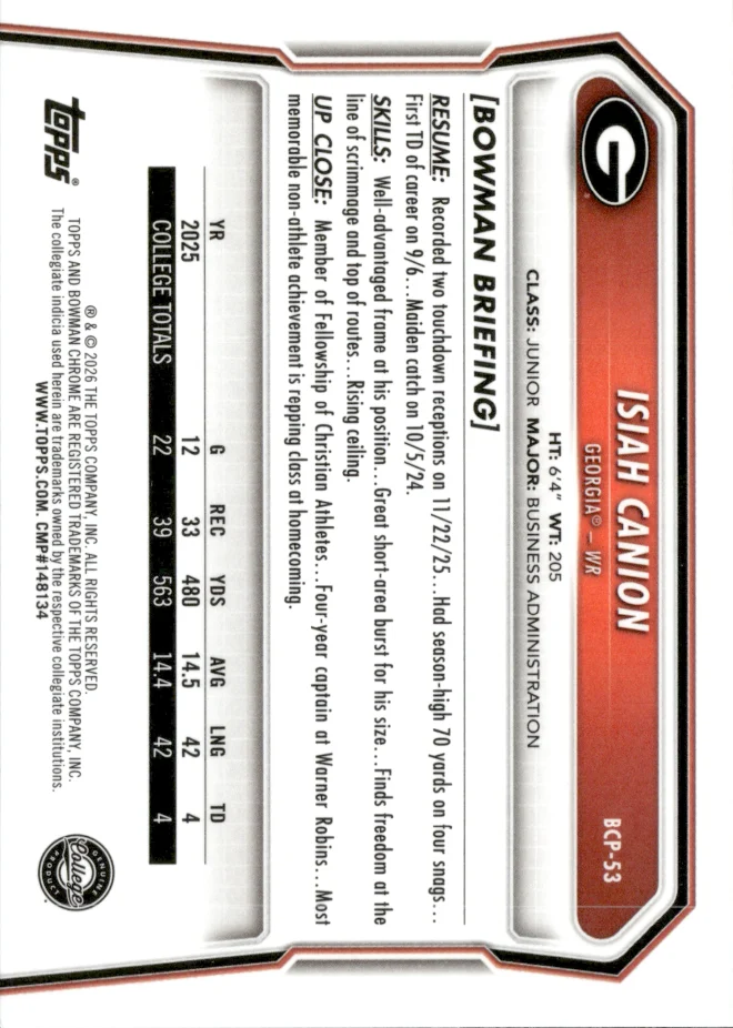 Isiah Canion card back