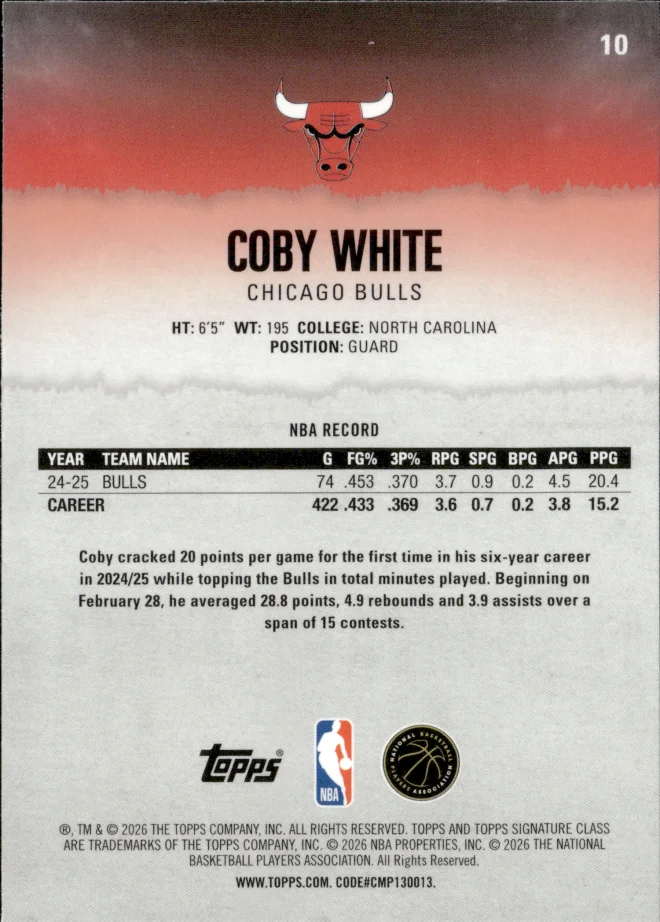 Coby White card back