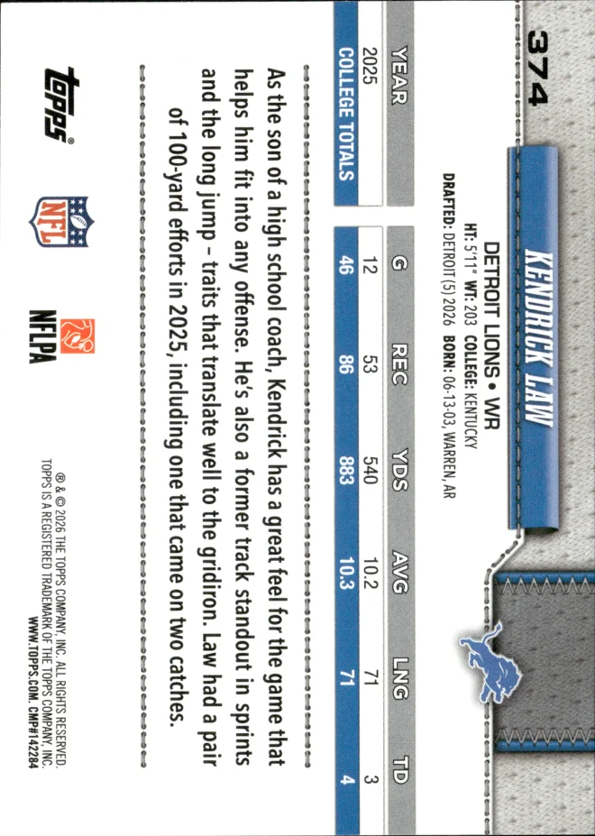 Kendrick Law card back