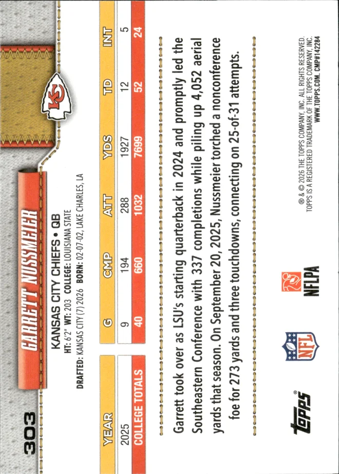 Garrett Nussmeier card back