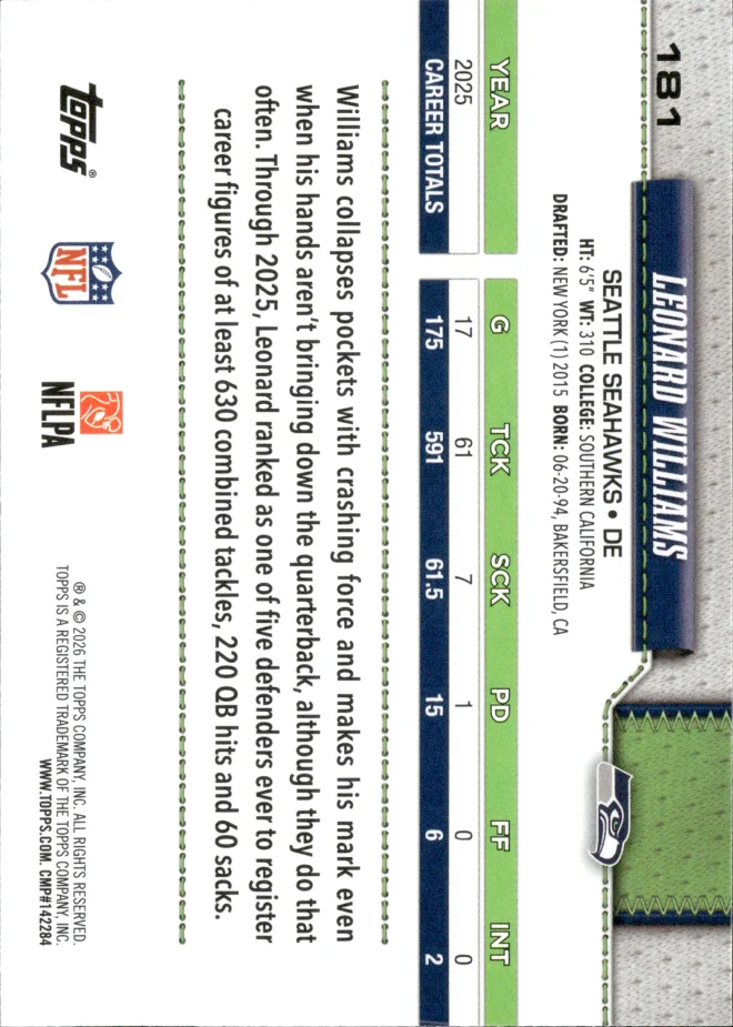 Leonard Williams card back