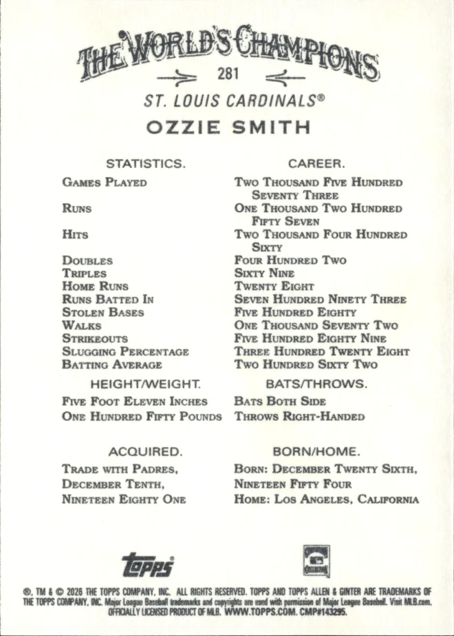 Ozzie Smith card back