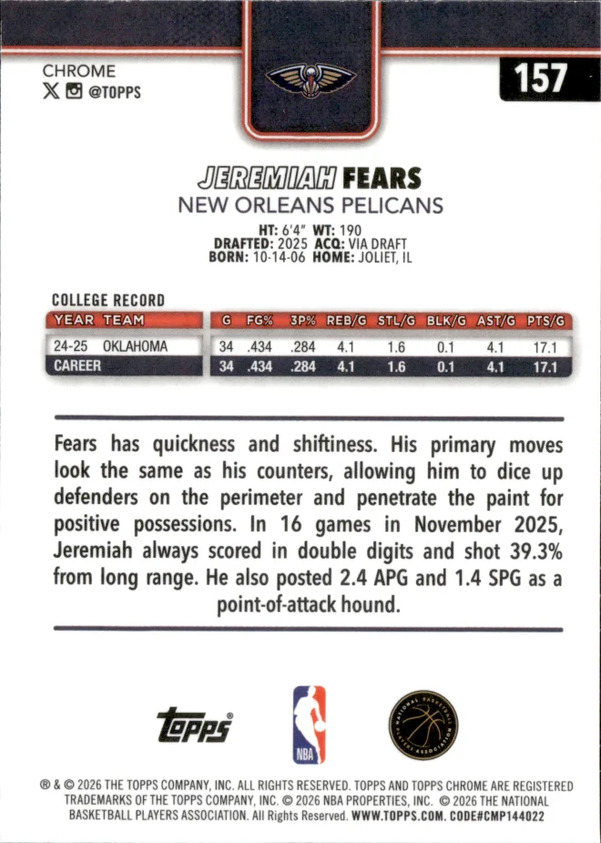 Jeremiah Fears card back