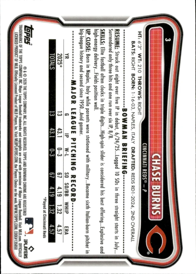 Chase Burns card back