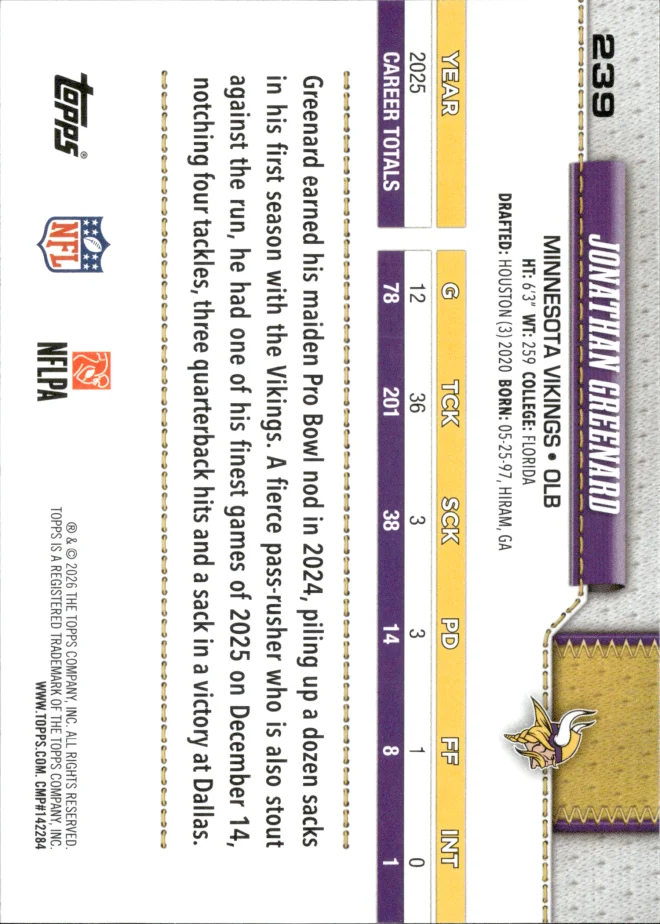 Jonathan Greenard card back