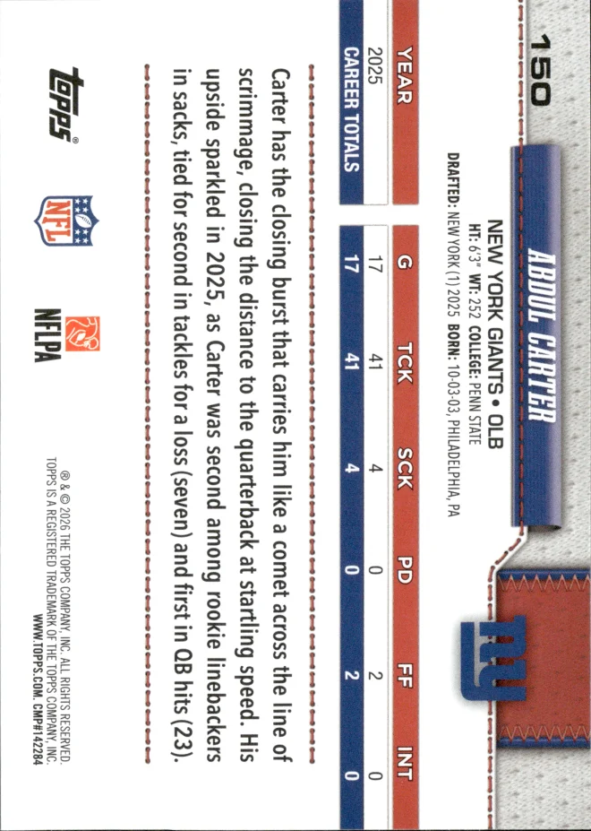 Abdul Carter card back
