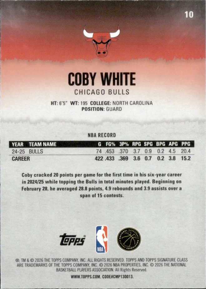 Coby White card back