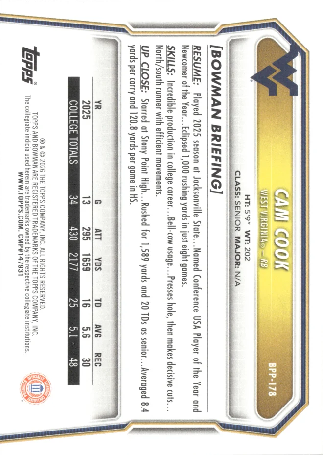 Cam Cook card back
