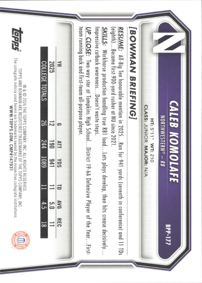 Caleb Komolafe card back