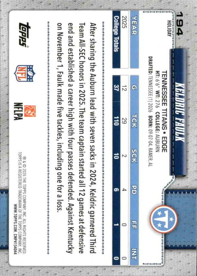 Keldric Faulk card back