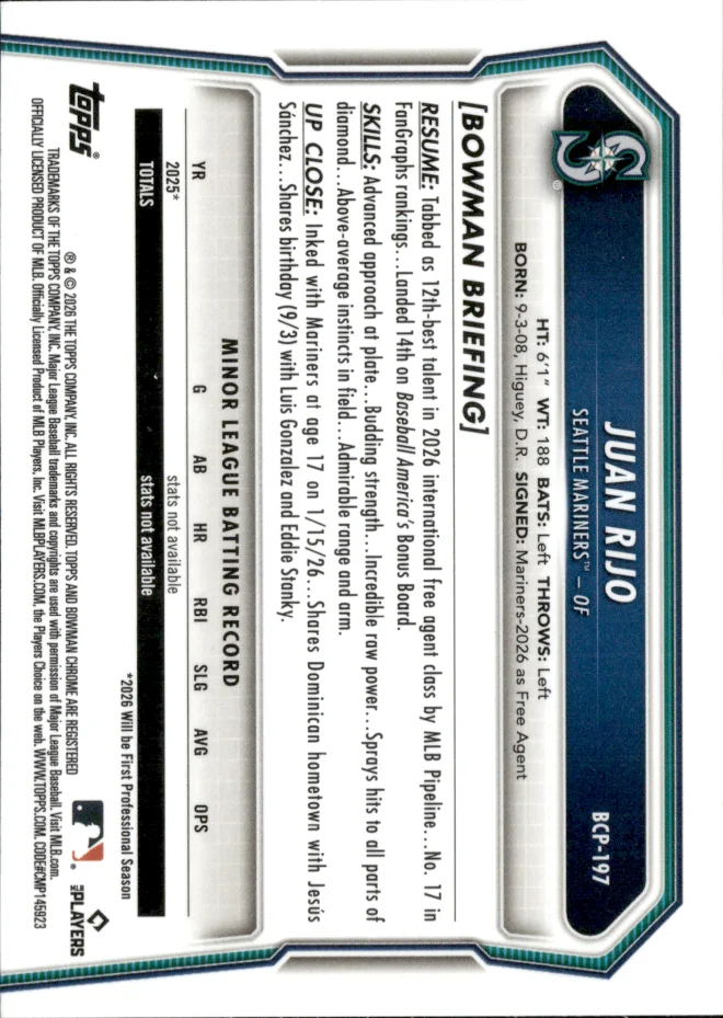Juan Rijo card back