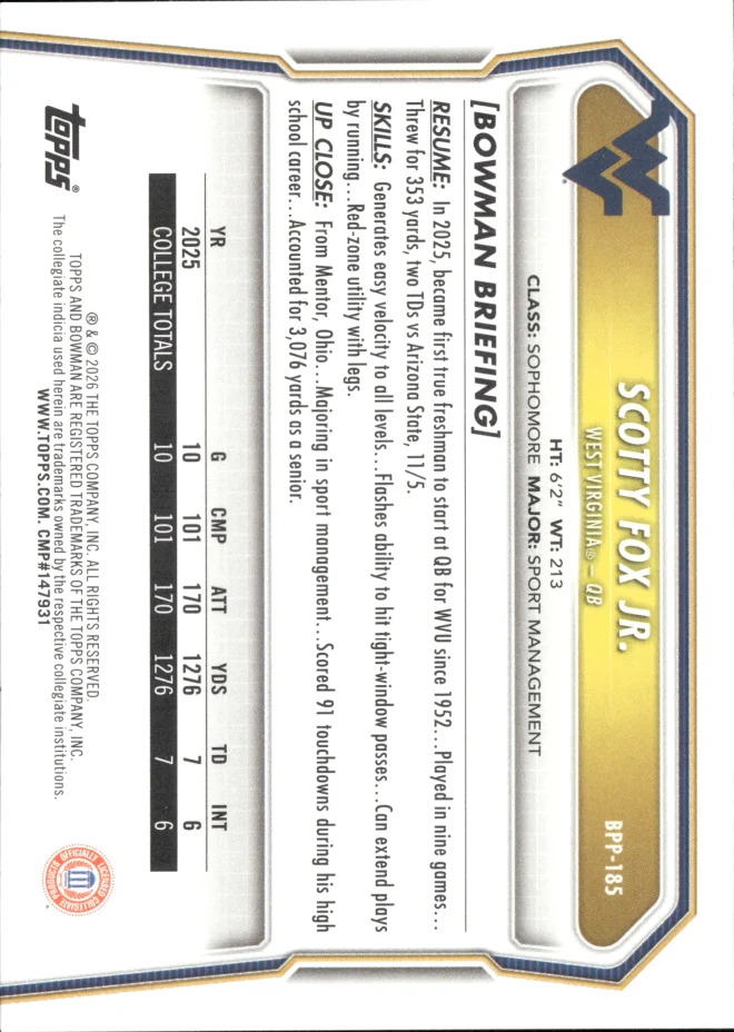 Scotty Fox Jr. card back
