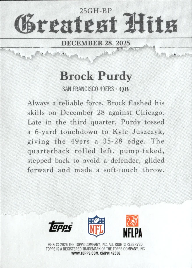 Brock Purdy card back