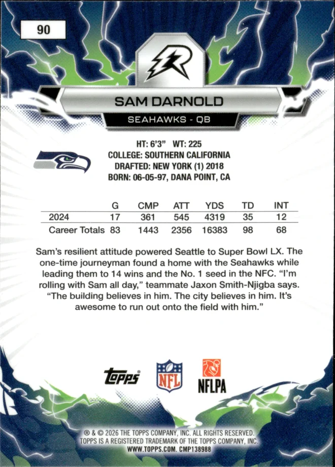 Sam Darnold card back