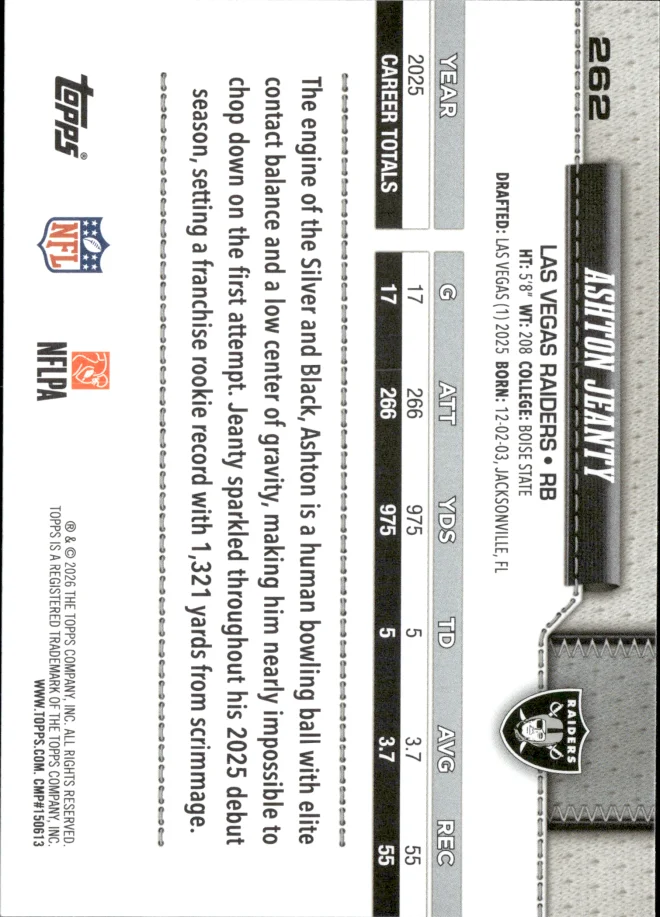 Ashton Jeanty card back