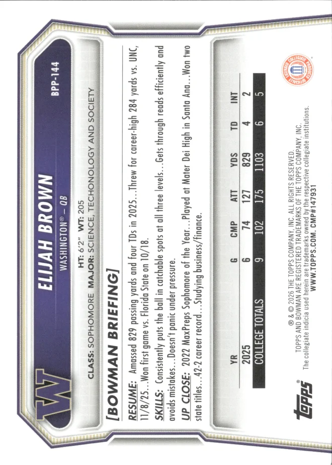 Elijah Brown card back