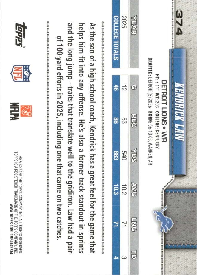 Kendrick Law card back