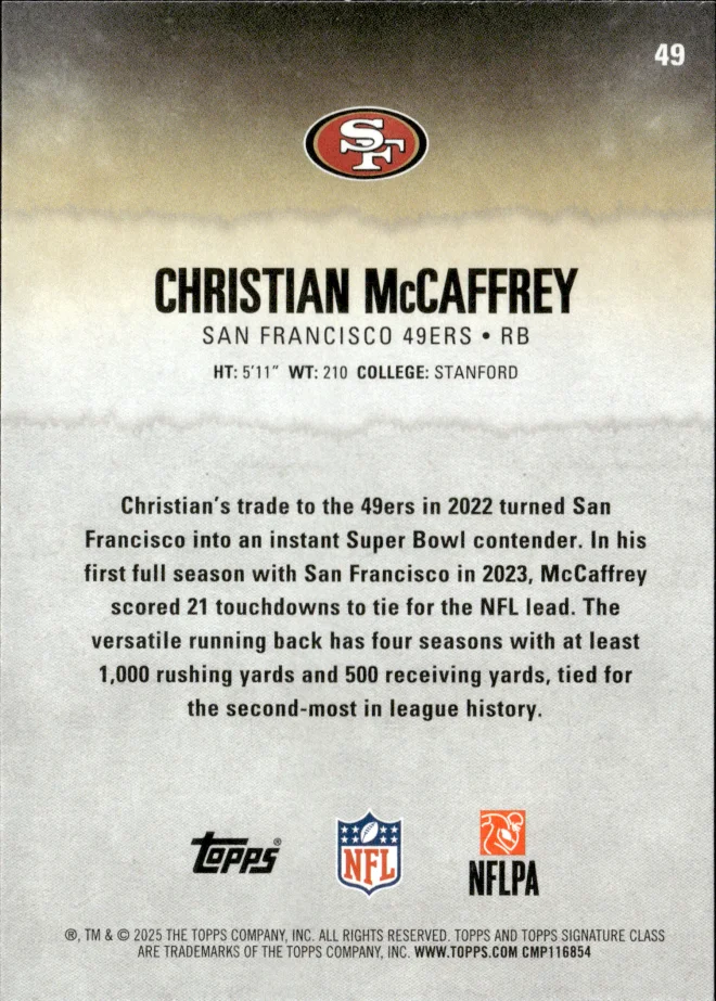 Christian McCaffrey card back