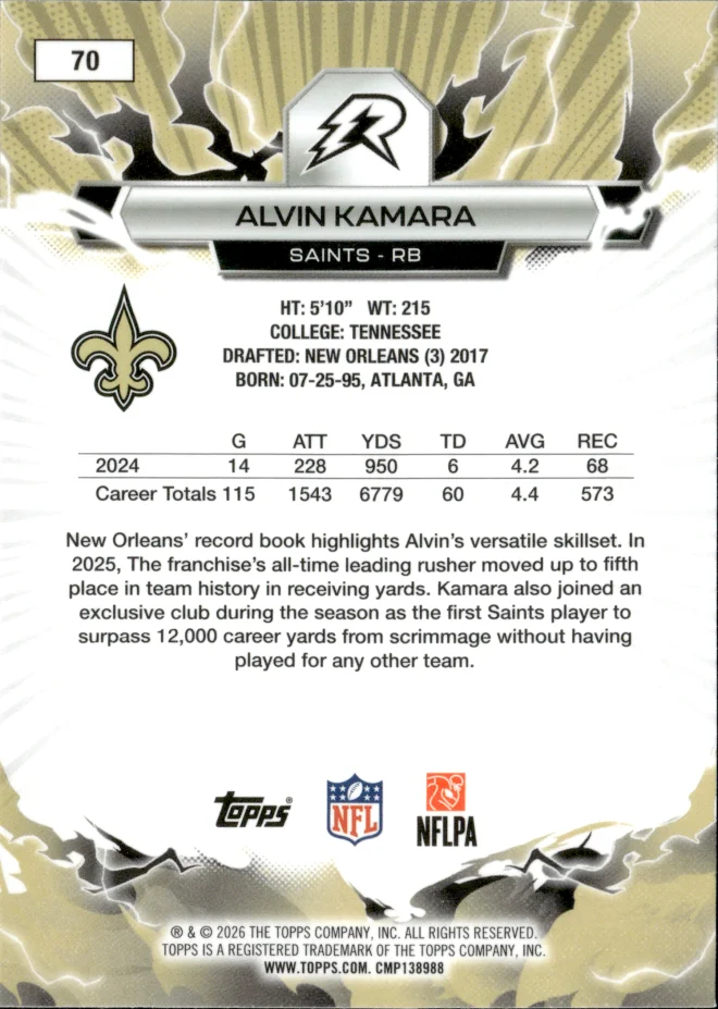 Alvin Kamara card back