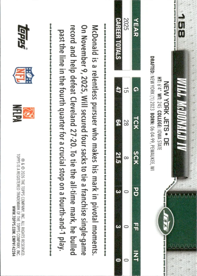 Will McDonald IV card back