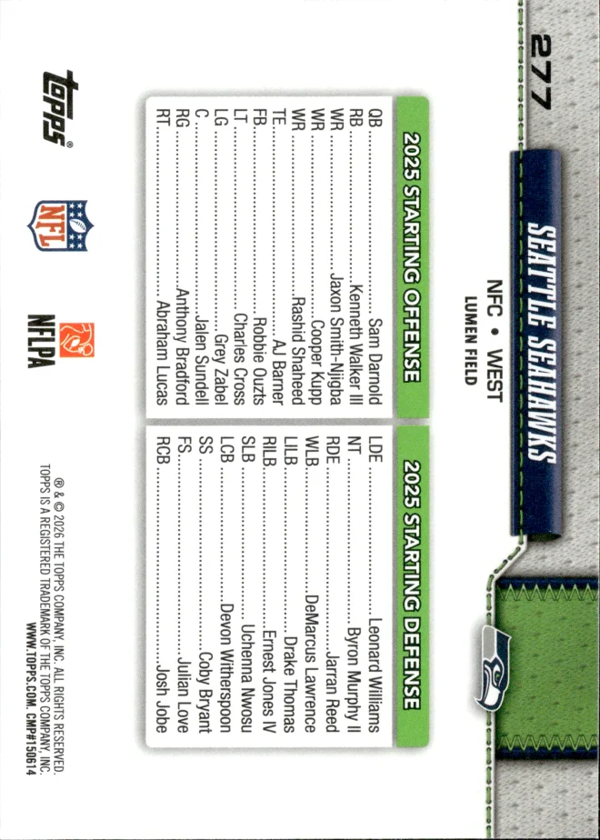 Seattle Seahawks card back