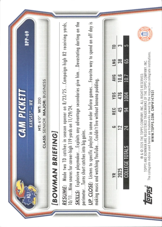 Cam Pickett card back