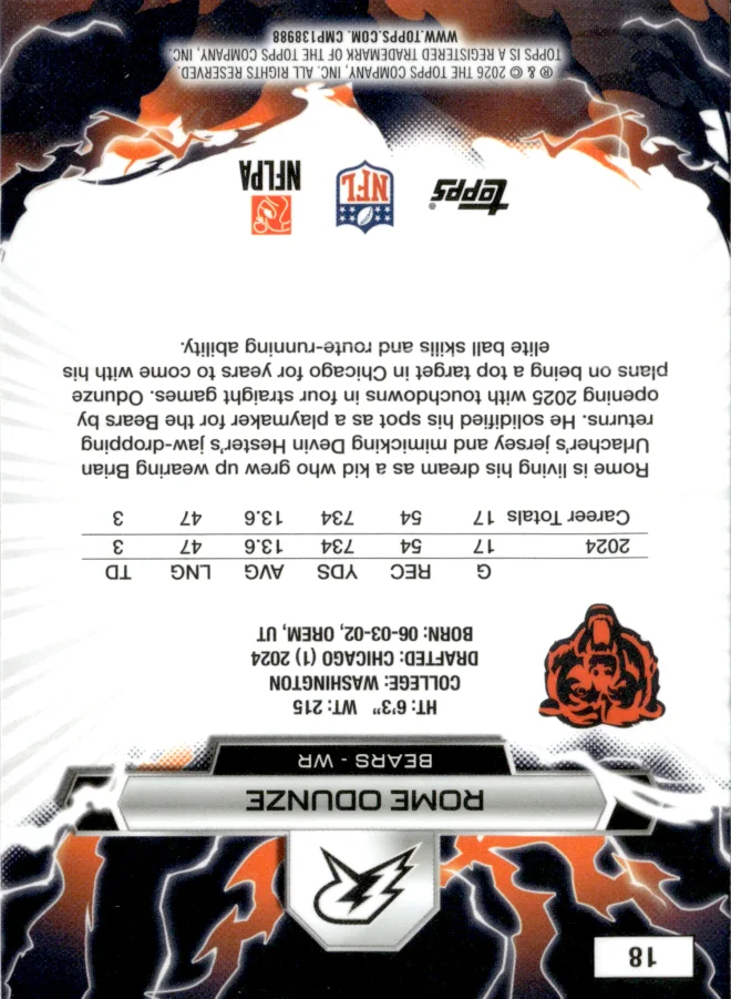 Rome Odunze card back