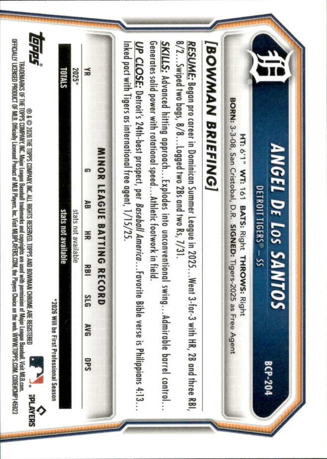 Angel De Los Santos card back