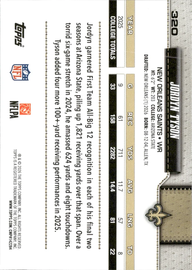 Jordyn Tyson card back