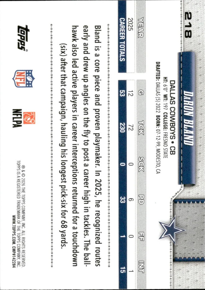 DaRon Bland card back