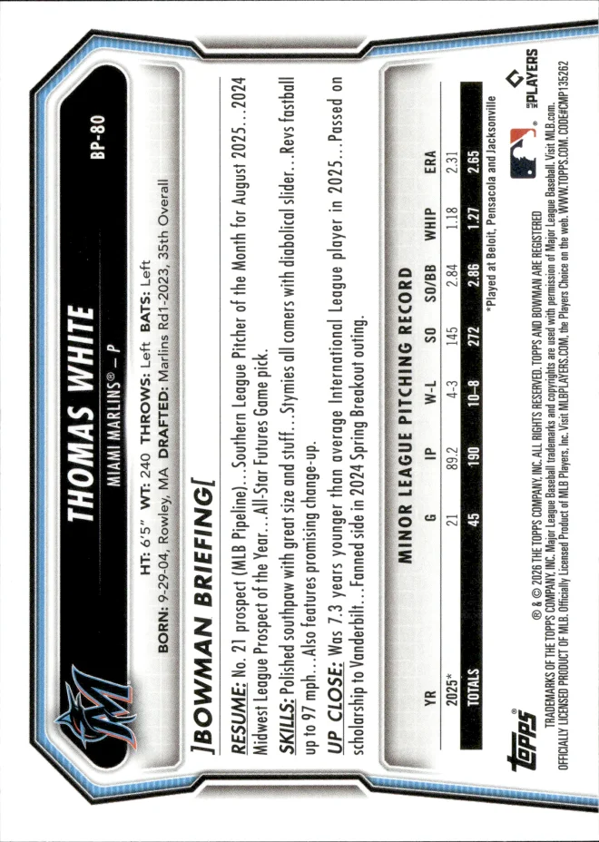 Thomas White card back
