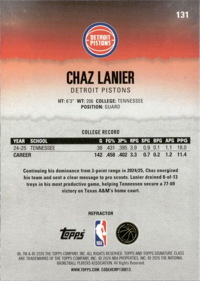 Chaz Lanier card back