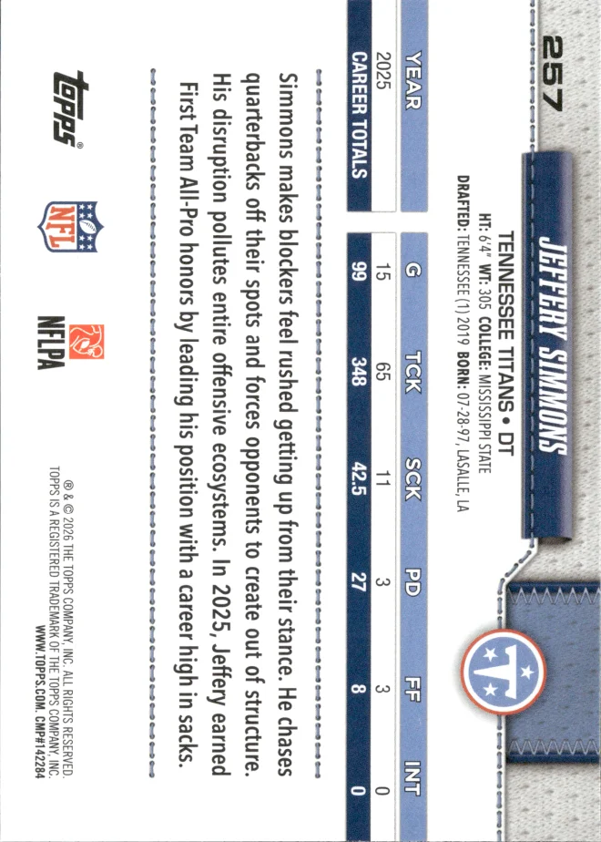 Jeffery Simmons card back