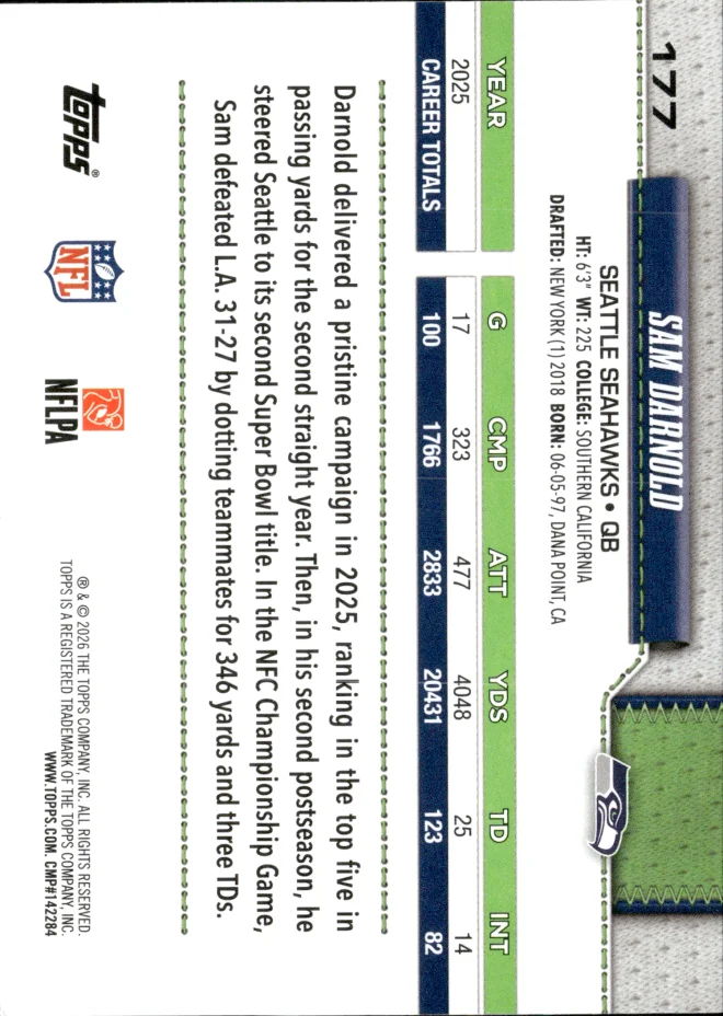 Sam Darnold card back