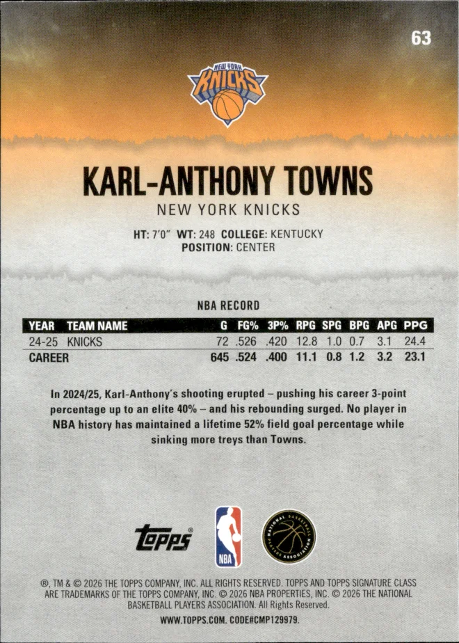 Karl-Anthony Towns card back