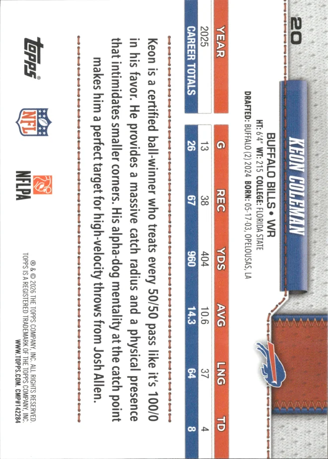 Keon Coleman card back