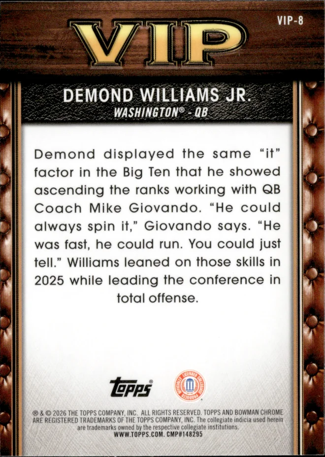 Demond Williams Jr. card back