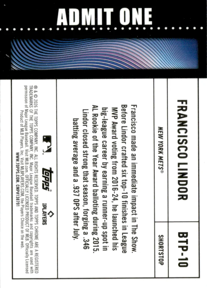 Francisco Lindor card back