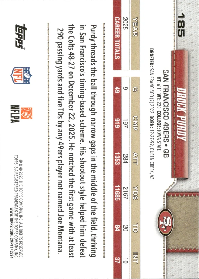Brock Purdy card back