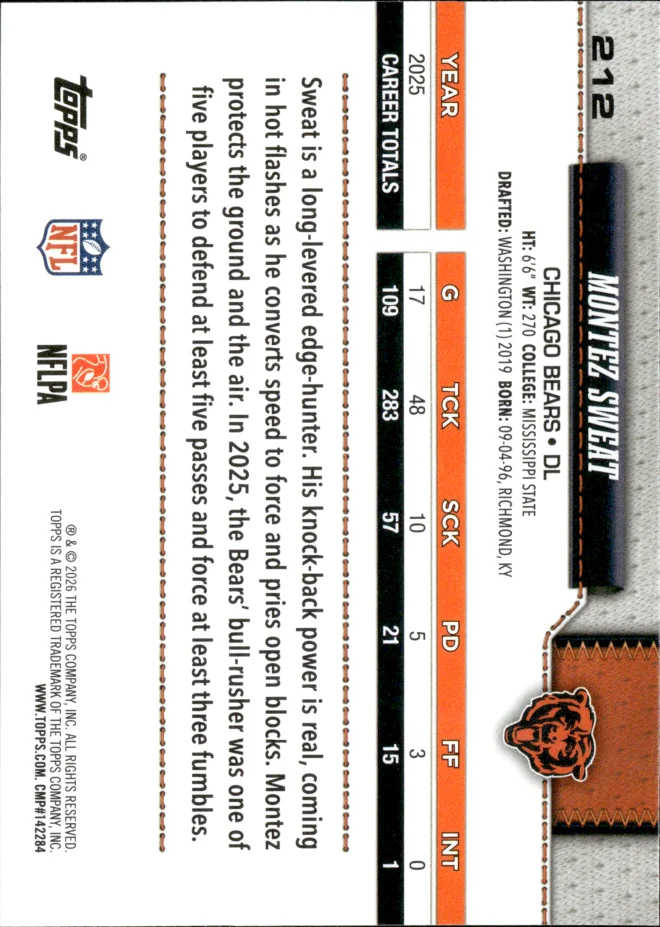 Montez Sweat card back