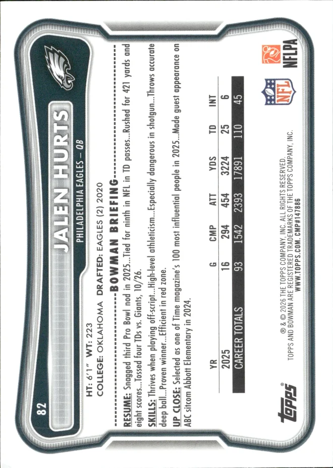 Jalen Hurts card back