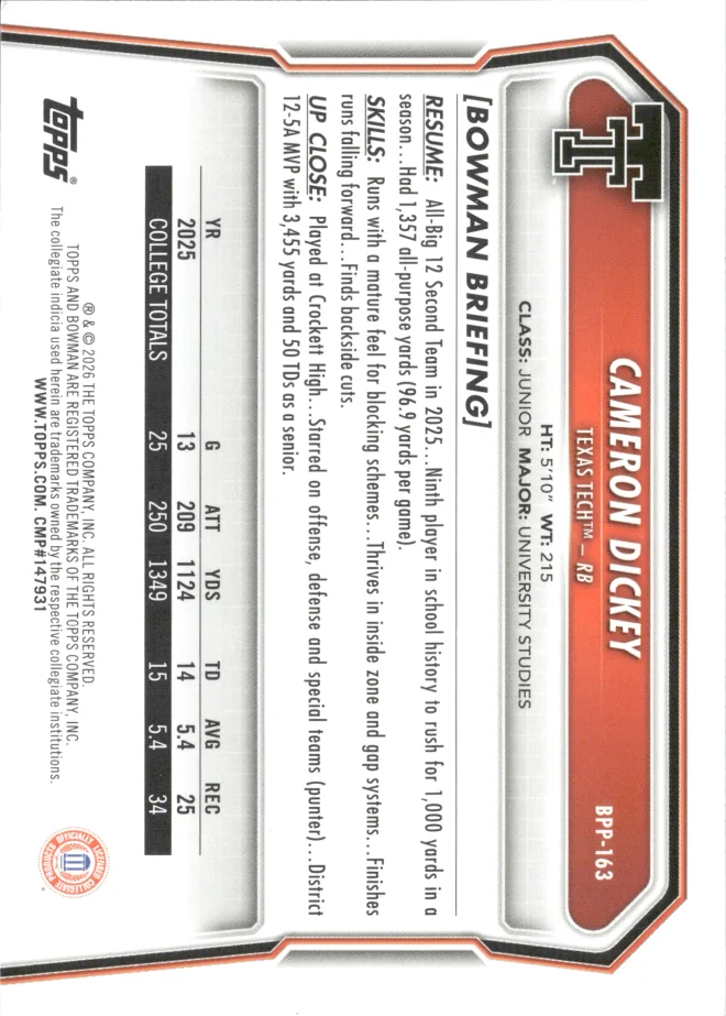 Cameron Dickey card back