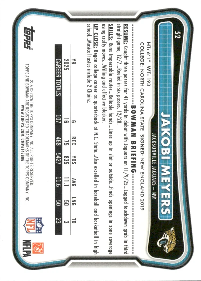 Jakobi Meyers card back