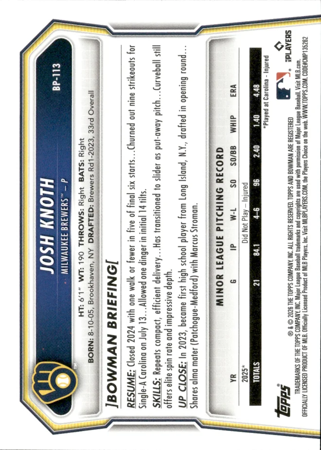 Josh Knoth card back