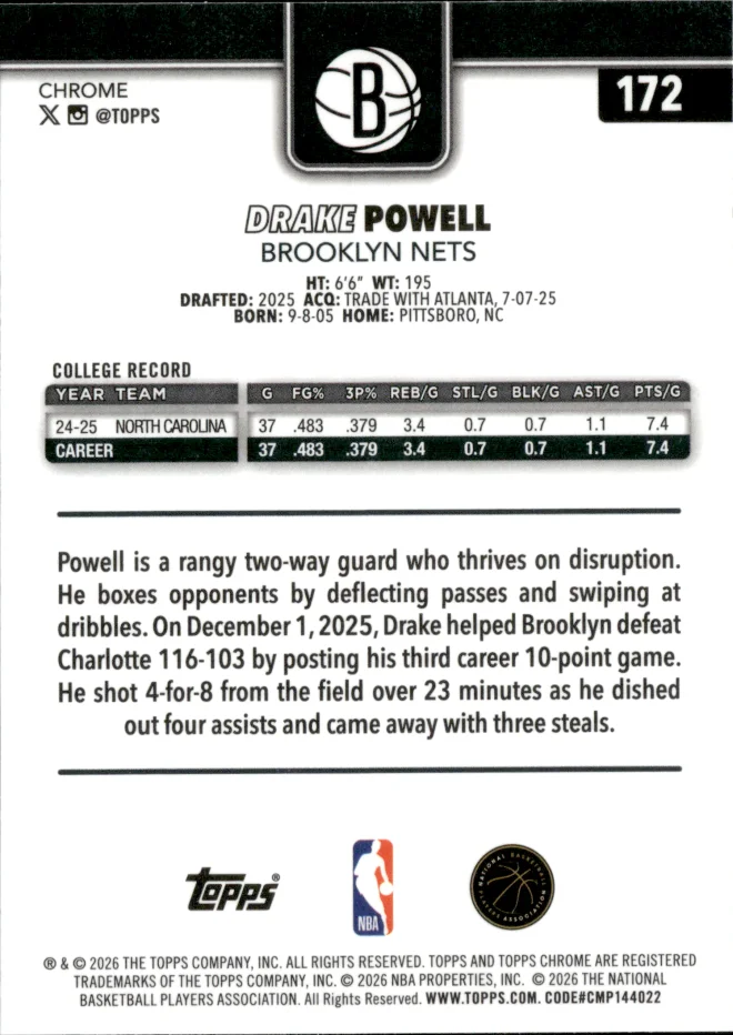 Drake Powell card back