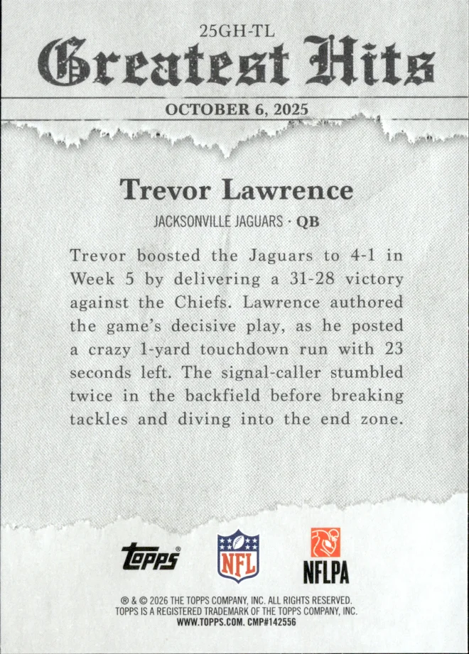 Trevor Lawrence card back