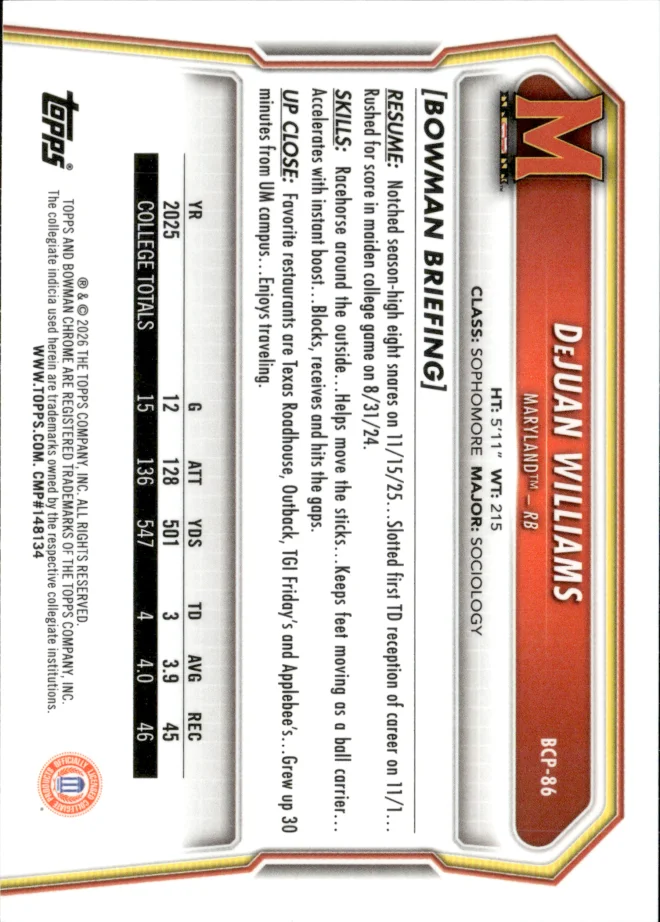 DeJuan Williams card back